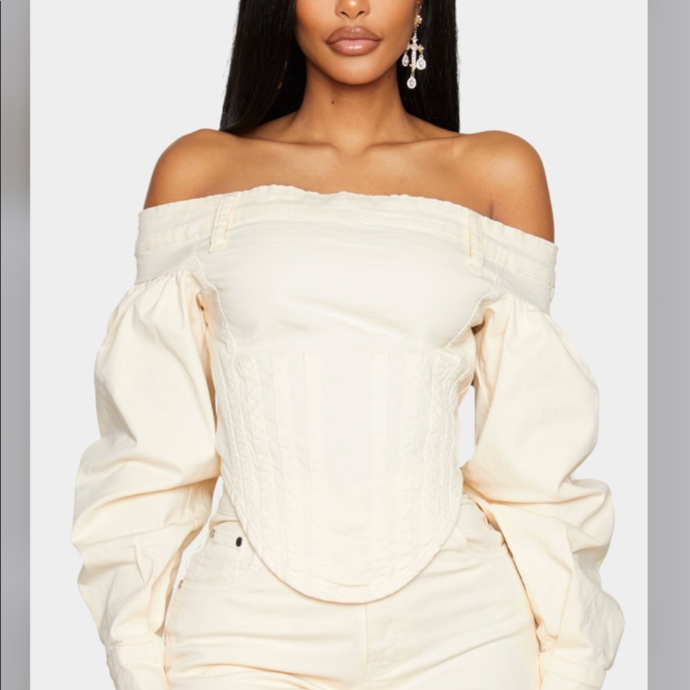 Pretty Little Thing Bardot Denim Corset Top